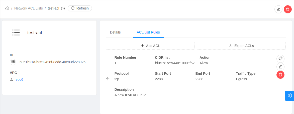 IPv6 ACL rule in Network ACL.